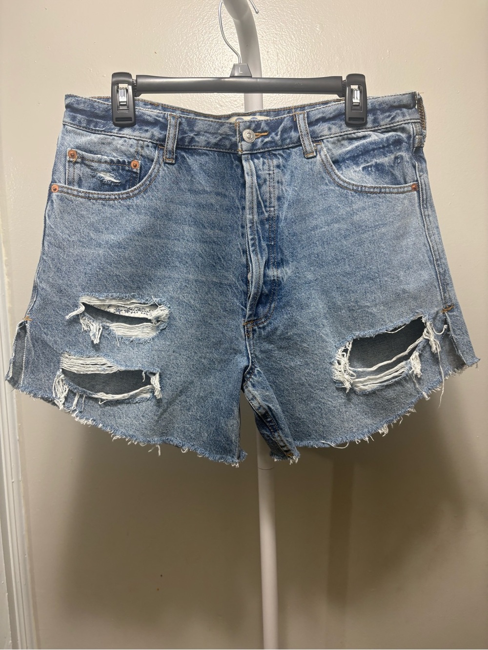 We The Free Light Blue Distressed Denim Cutoff Shorts